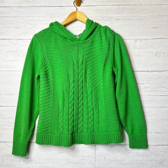 Cabi Sweater Womens Size Small Kelly Green Laid-Back Cable Knit Hoodie - Picture 1 of 16
